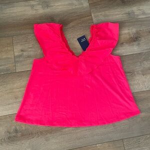 Crown & Ivy Vibrant Pink Ruffle Blouse